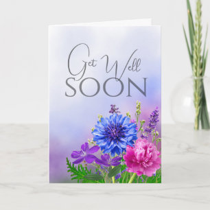Blauw & Roze Bloemige Beterschap Kaart met Persoon