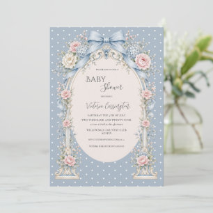 Blauw Roze Bloemige Vintage Tuinprieel Baby Shower Kaart