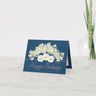 Blauw Roze Boeket Orchideeën Rozen Happy Birthday Kaart