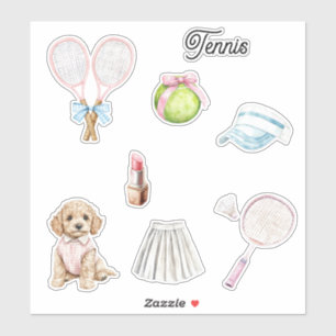Blauw Roze Boog Tennisbal Rackets Sport Hond Sticker