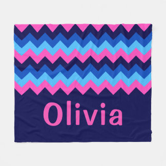 Blauw Roze Chevron Monogram Zachte Fleece Deken