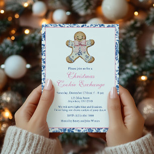 Blauw & Roze Chinoiserie Toile Gingerbread Cookie Kaart