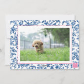 Blauw & Roze Chinoiserie Toile Kerst Candy Cane Feestdagenkaart (Achterkant)