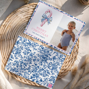 Blauw & Roze Chinoiserie Toile Kerst Candy Cane Feestdagenkaart