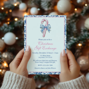 Blauw & Roze Chinoiserie Toile Kerst Candy Cane Kaart