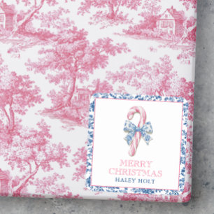 Blauw & Roze Chinoiserie Toile Kerst Candy Cane Vierkante Sticker