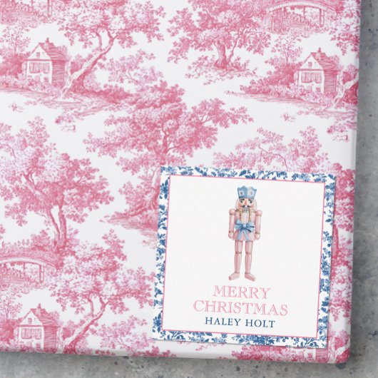Blauw & Roze Chinoiserie Toile Kerst Notenkraker Notitiekaartje