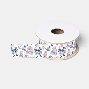 Blauw & Roze Chinoiserie Toile Kerstmis Grosgrain Lint