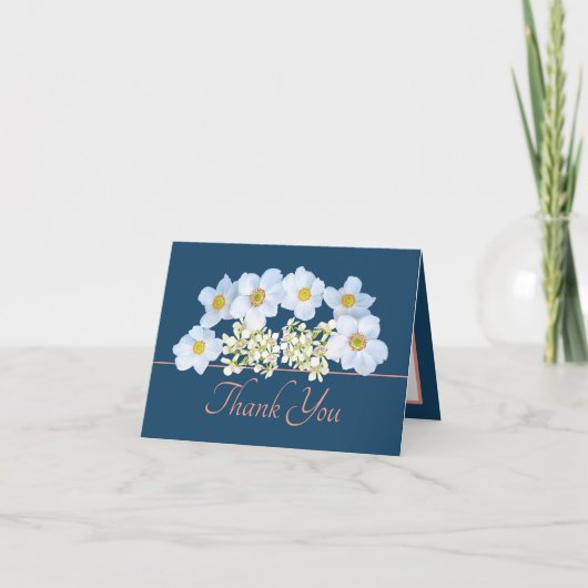 Blauw roze chique anemoon orchidee boeket dank u kaart (Voorkant)