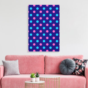 Blauw Roze Cyaan Stippenpatroon Canvas Afdruk