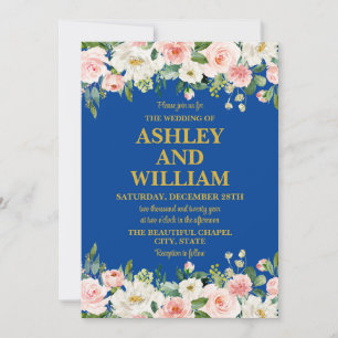 Blauw Roze en Goud Boho Bohemian Greenery Wedding Kaart
