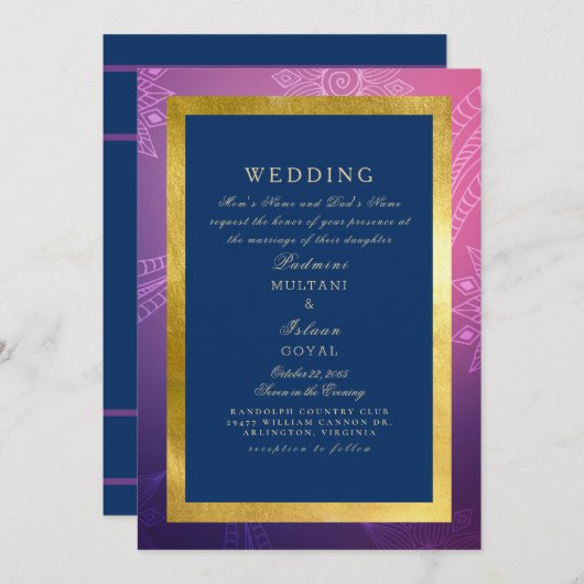 Blauw, roze en goudbruin Indische stijl Kaart (Voorkant / Achterkant)