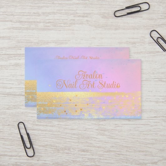 Blauw roze en gouden Waterverf nagelart Studio Visitekaartje (Voorkant / Achterkant in situ)