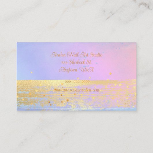 Blauw roze en gouden Waterverf nagelart Studio Visitekaartje (Achterkant)