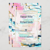 Blauw roze en goudpenseel schilderen kaart (Voorkant / Achterkant)