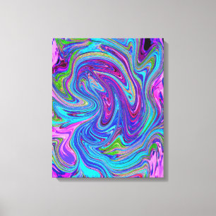 Blauw, Roze en Paarse Groovy Abstracte Retro Kunst Canvas Afdruk