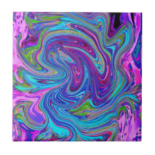 Blauw, Roze en Paarse Groovy Abstracte Retro Kunst Tegeltje