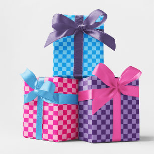Blauw Roze en Paarse Schaakbord Multi Inpakpapier Vel