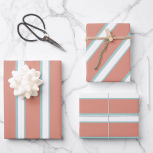 Blauw, roze en wit streepjespatroon inpakpapier vel