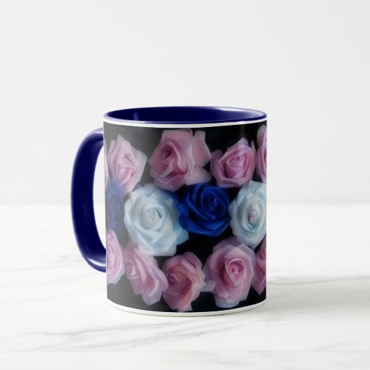 Blauw Roze en Witte Rozen Flower Art Mok (Voorkant links)
