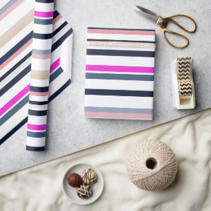 Blauw Roze en Zand Strepen Cadeaupapier