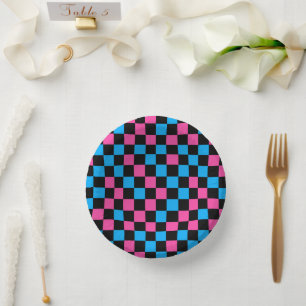Blauw Roze En Zwart Geruit Patroon  Papieren Kommen