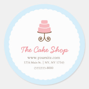 Blauw & Roze Fancy Cake Bakery Sticker Label