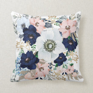Blauw Roze Floral Roos Kussen