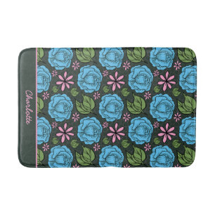 Blauw roze florale naadloze patroon, aangepast badmat