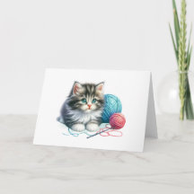 Blauw & Roze Garens Tabby Charm Blank Wenskaart