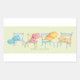 Blauw, Roze, Geel en Bruin Beren spelen Rechthoekige Sticker