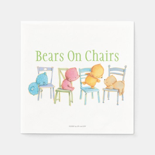 Blauw, Roze, Geel en Bruin Beren spelen Servetten (Voorkant)