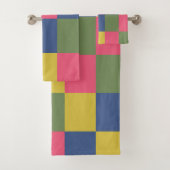 Blauw Roze Geel Groen Checkerboard Bad Handdoek (Insitu)