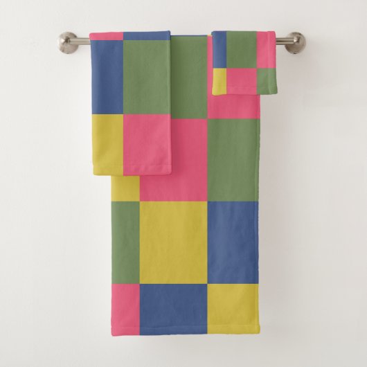 Blauw Roze Geel Groen Checkerboard Bad Handdoek (Insitu)