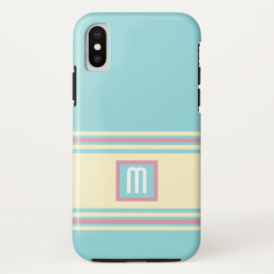 Blauw roze geel monogram modern legant iPhone x hoesje