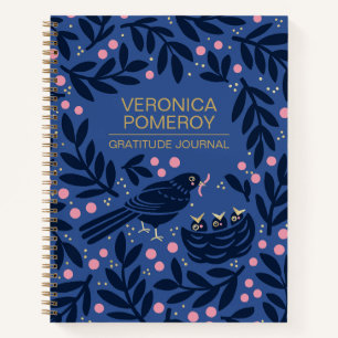 Blauw & Roze Geïllustreerde Vogel Dankbaarheid Jou Notitieboek
