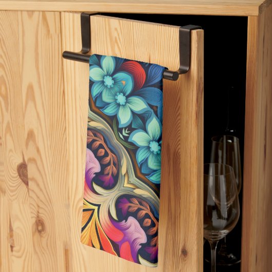 blauw roze gele bloemen theedoek (Derde Gevouwen)