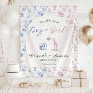 Blauw Roze Geslacht Onthullen Banner Safari Toile Wandkleed
