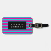 Blauw Roze Gestreept Bagagelabel (Voorkant horizontaal)