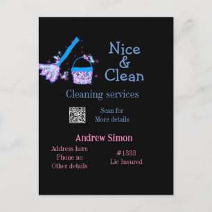 Blauw roze glitter clean mop naam adres toevoegen briefkaart