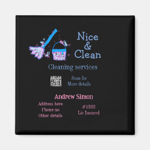 Blauw roze glitter clean mop naam adres toevoegen  magneet