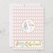 Blauw Roze Goud Alice in Onederland 1e verjaardag Kaart (Achterkant)