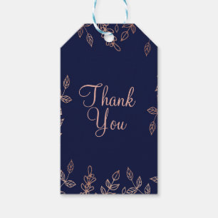 Blauw & Roze Goud Glam Botanische Elegante Trouwda Cadeaulabel