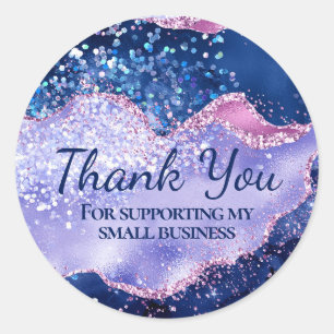 Blauw Roze Gouden Glitter Agate Dank Je Zakelijk Ronde Sticker