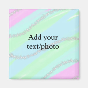 Blauw roze groene glitter sparkle pastel voeg naam magneet