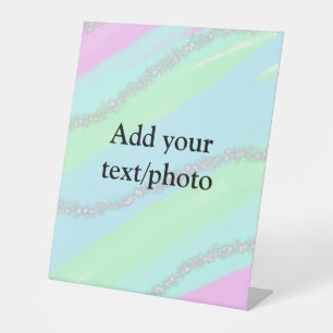 Blauw roze groene glitter sparkle pastel voeg naam reclamebord met voetstuk