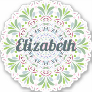 Blauw, roze, groene Scandinavische Folk Art Mandal Sticker