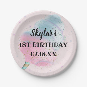 Blauw roze katoenachtig Snoep BronzeGold Glitter B Papieren Bordje