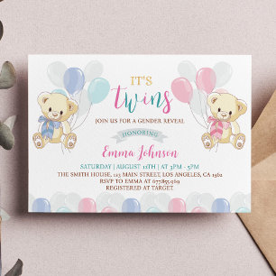 Blauw Roze Kleine Teddy Bear Baby shower Invitatio Bedankkaart