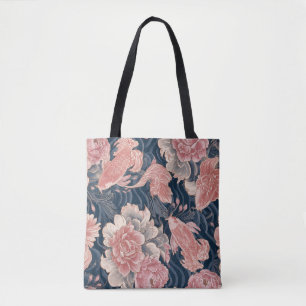 Blauw Roze Koi Chinoiserie Bloempatroon Draagtas